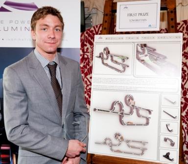 Tom Brittain, won the 2011-2012 Extrusion in Design competition for his modular track shelving system.