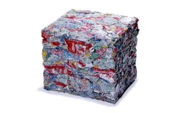 crushed and baled aluminum cans for recycling