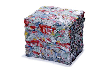 crushed and baled aluminum cans for recycling