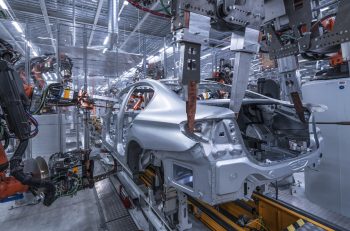 Welding of the sideframe structure on a BMW 5 Series sedan
