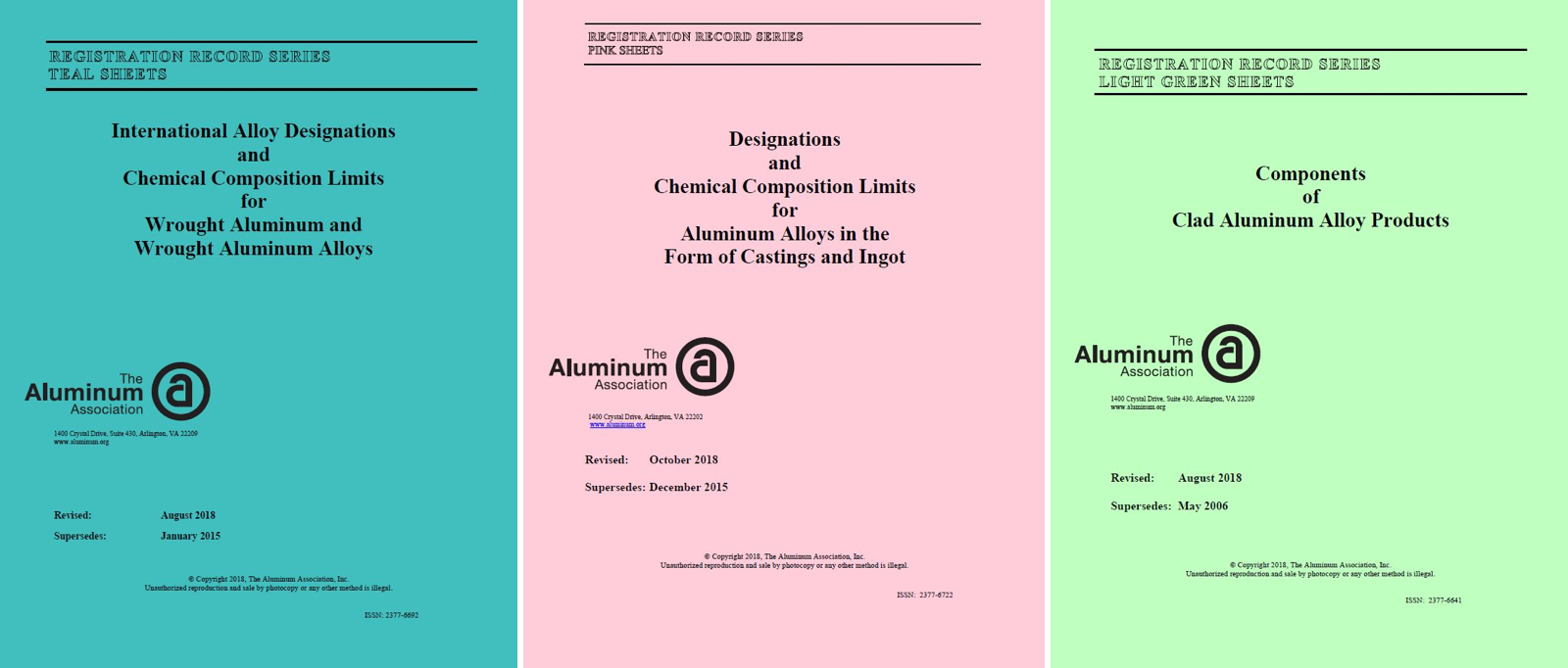 Aluminum Association Updates Registration Records – Teal, Pink and Light Green Sheets