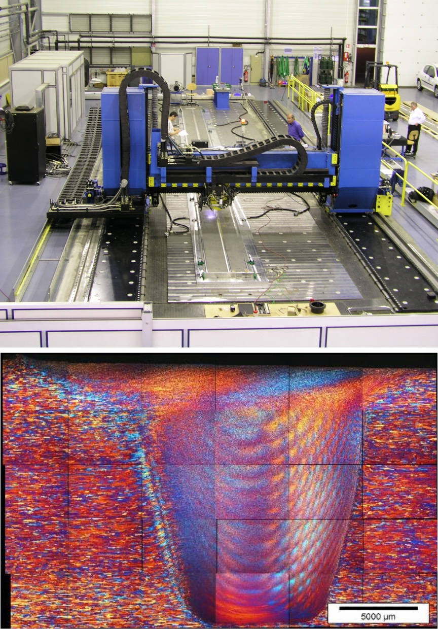 Figure 10. Layout of the FSW equipment (top) and morphology of the 2050 FSW joint (bottom).