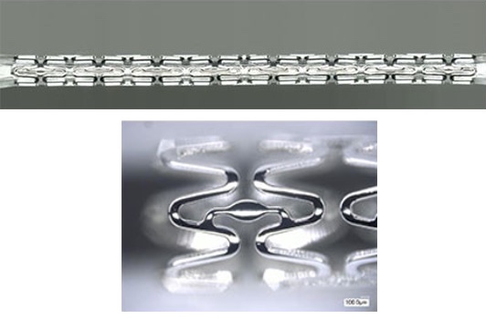 A bioresorbable scaffold comprised of a magnesium alloy extruded tube presented by Fuji Light Metal Co., Ltd., Japan Medical Device Technology Co., Ltd.., and the Japan Magnesium Association.