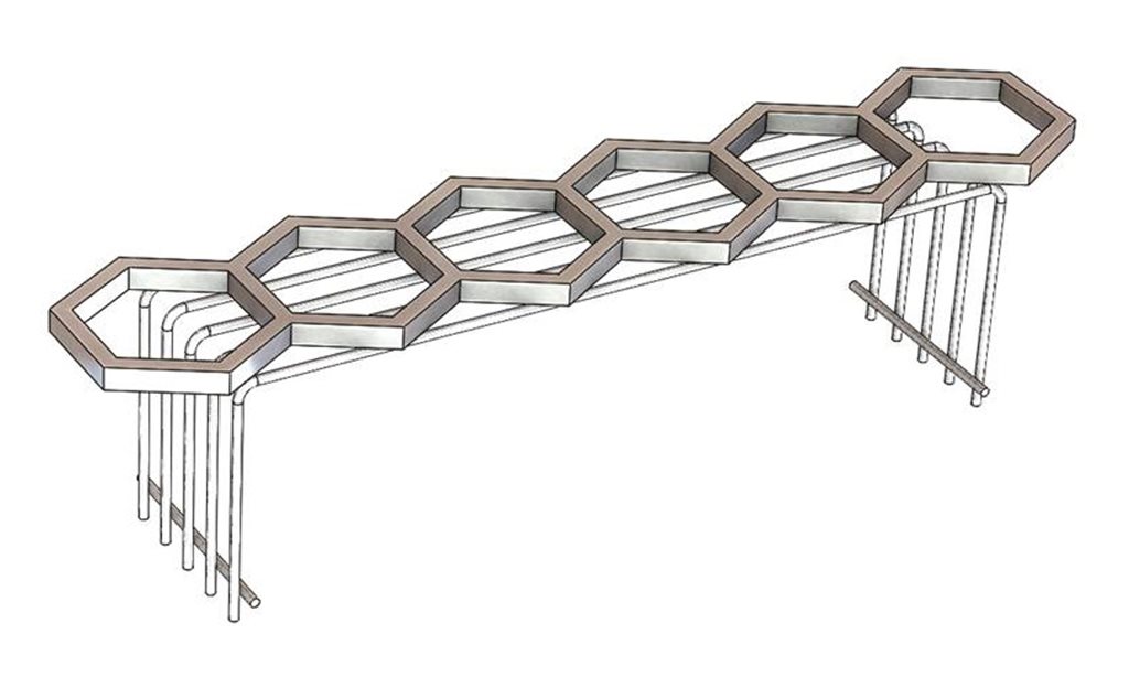 Internal aluminum structure of the aluminum-concrete bench. 