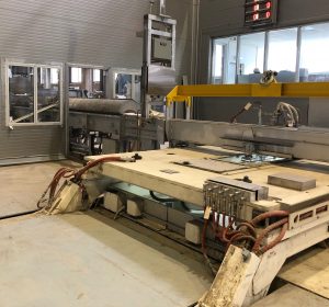 Figure 1. Casting table with molds for slab production at the pilot casting complex.