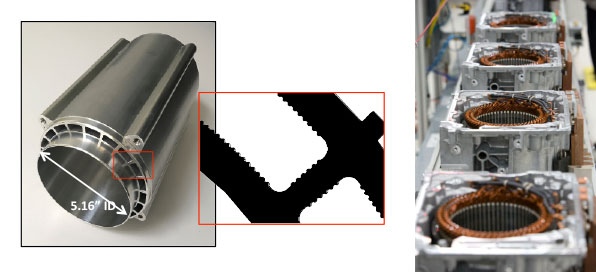 Figure 8. Example of an extruded motor housing (left) and a high pressure die cast motor housing (right). (Source: Almag.)