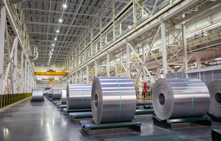 Coiled aluminum at the Novelis Guthrie aluminum rolling plant