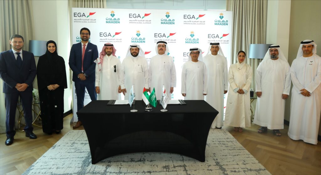 The agreement was signed in Dubai by Riyadh Al Nassar, senior vice president of Ma’aden’s Aluminium business, and Abdulnasser Bin Kalban, chief executive officer at EGA, and was witnessed by a number of Ma'den and EGA executives. 