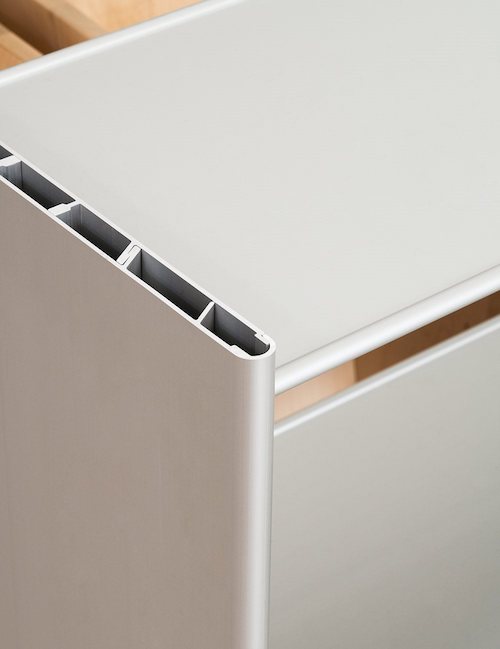 aluminum extruded profiles provide the structure of the Hem shelving system