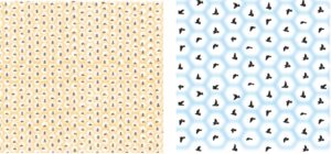 Figure 4. Schematics for equilibrium network formation. Coral, bees, and wasps naturally assemble and build hexagonal network structures that reflect the lowest state of thermodynamic energy, known as entropy (left). Larger animals, such as birds, fish, elk, even humans, naturally assemble in hexagonal arrays (right).