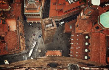 top down view of a city square in Bologna< italy
