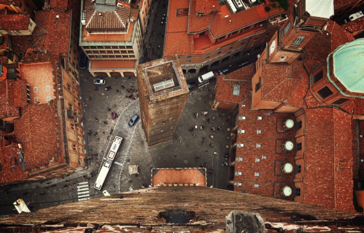 top down view of a city square in Bologna< italy