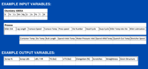 Figure 2. Example input and output variables that can be put into a spreadsheet for AI analysis.