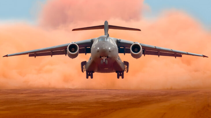 View of a large plane coming in for a landing.