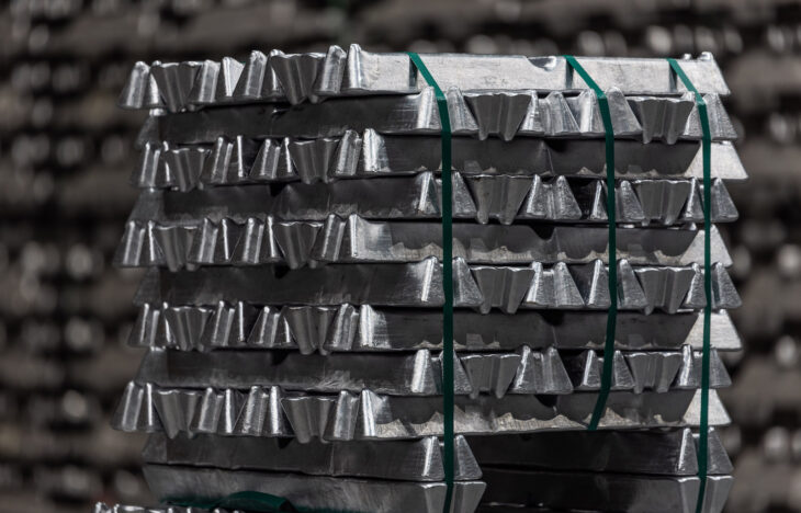 Stacks of aluminum foundry alloy ingots