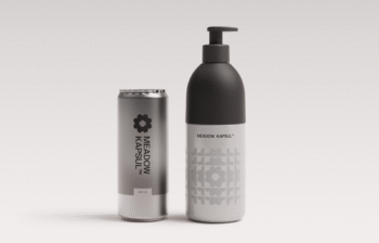 Two aluminum cans — one beverage and one pump for soap