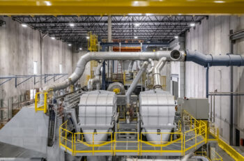 Top of a large aluminum furnace in an industrial plant