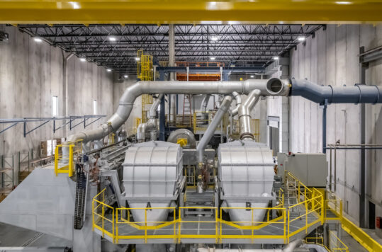 Top of a large aluminum furnace in an industrial plant