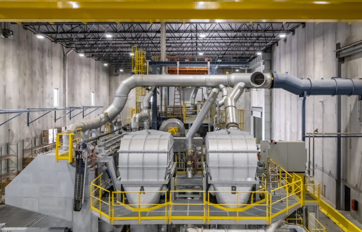 Top of a large aluminum furnace in an industrial plant