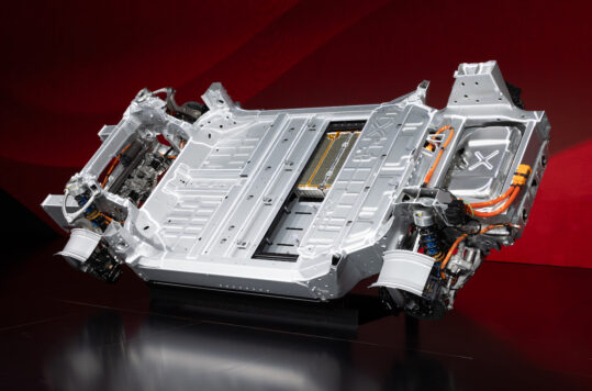 An aluminum battery casing for an electric car.