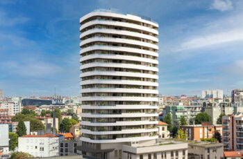 A tall building with lines of floors.
