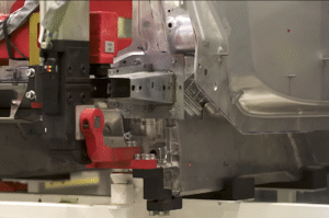 Close up the lower portion of the aluminum cab, showing the use of an extrusion profile