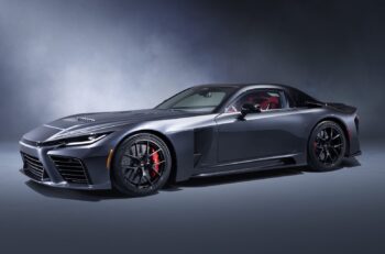 Race car against a grey background